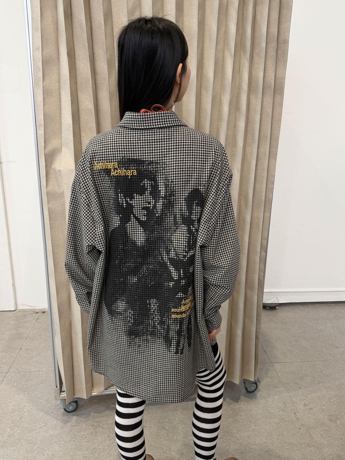 Achihara Black White Checked Long Sleeve Turn Down Collar Women'S Cotton Blend Shirts