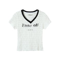 Achihara_Black_White_Ruched_Stretch_V-neck_Cropped_Women'S_Cotton_Short_Sleeve_T-Shirts_MISSTT