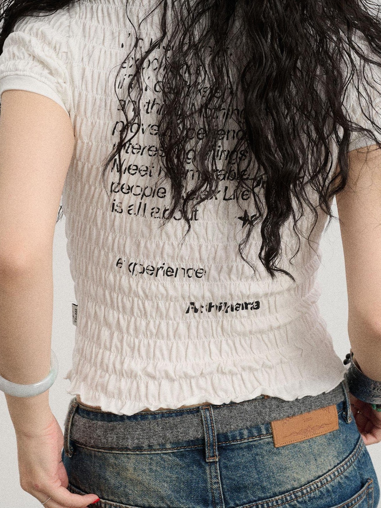 Achihara Black White Ruched Stretch V-neck Cropped Women'S Cotton Short Sleeve T-Shirts