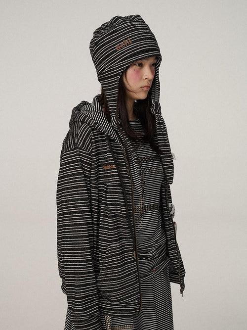 Achihara Black White Striped Dome Round Top Women'S Polyester Winter Hats
