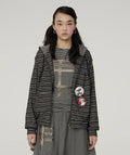 Achihara_Black_White_Striped_Hooded_Zip_Knit_Straight_Women'S_Viscose_Polyester_Hoodies_MISSTT