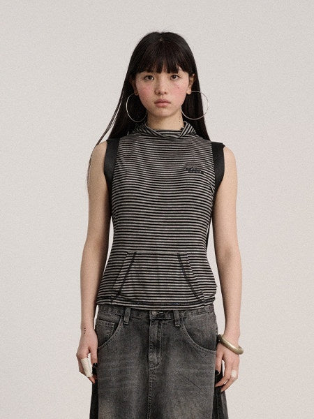Achihara_Black_White_Striped_Mock_Neck_Strappy_Cropped_Women'S_Stretch_Cotton_Tank_Tops_MISSTT