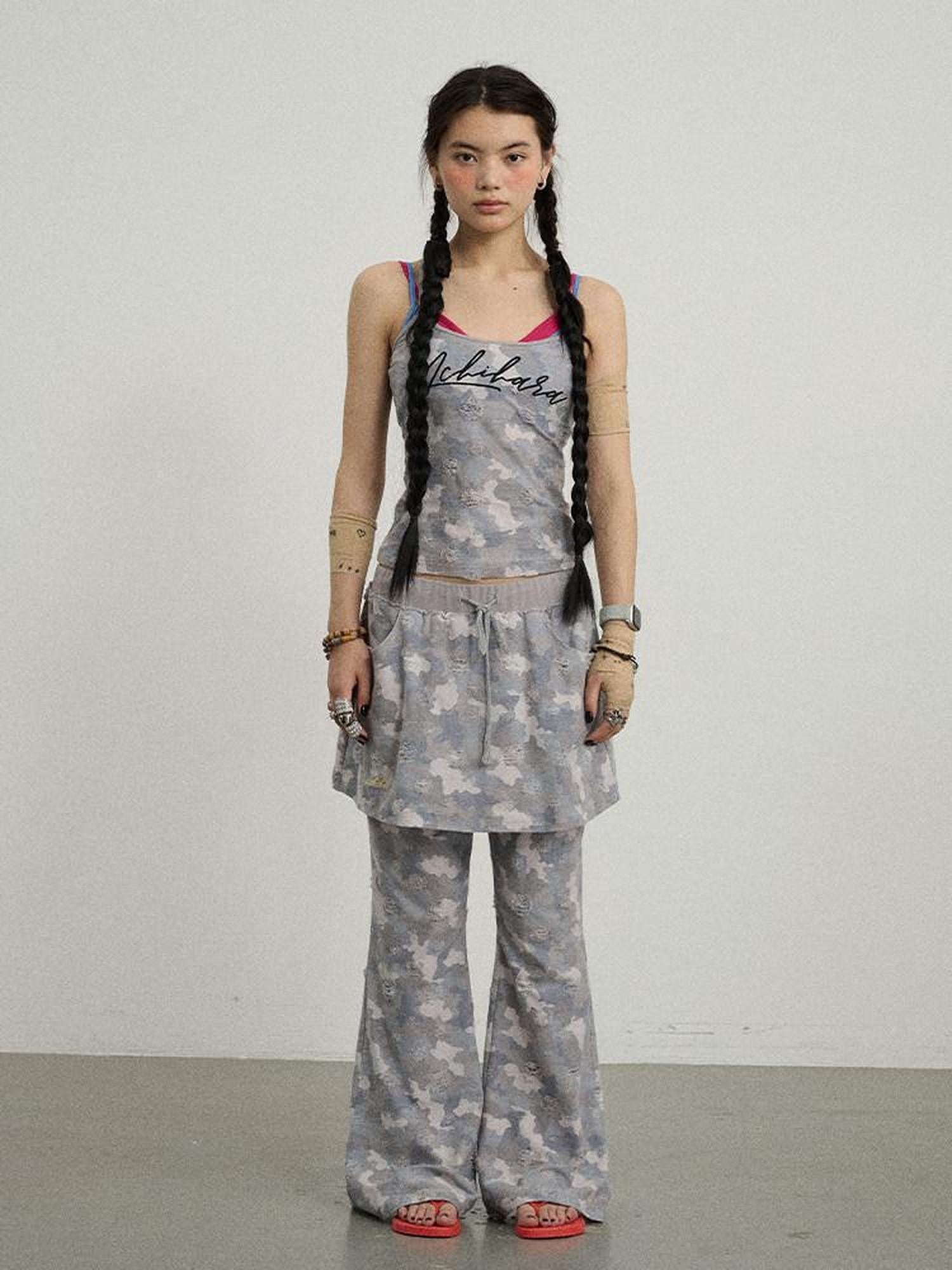 Achihara Blueberry Camo Letter Print Fitted Women'S Poly Cotton Camisoles