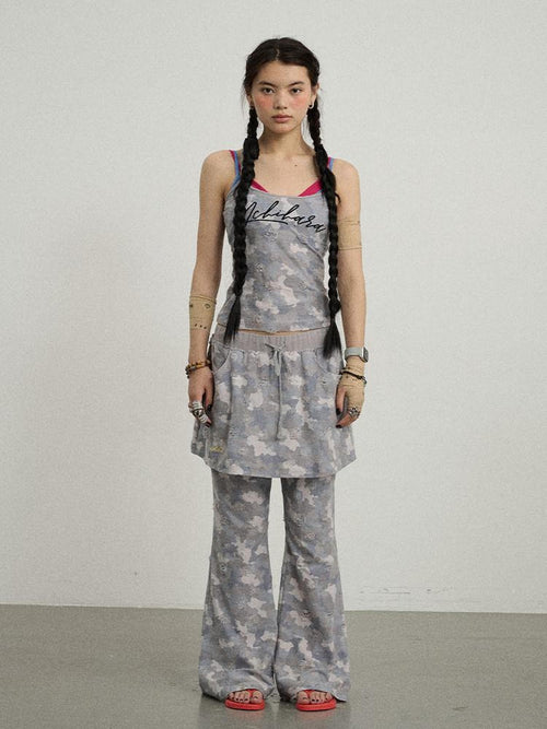 Achihara Blueberry Camo Letter Print Fitted Women'S Poly Cotton Camisoles
