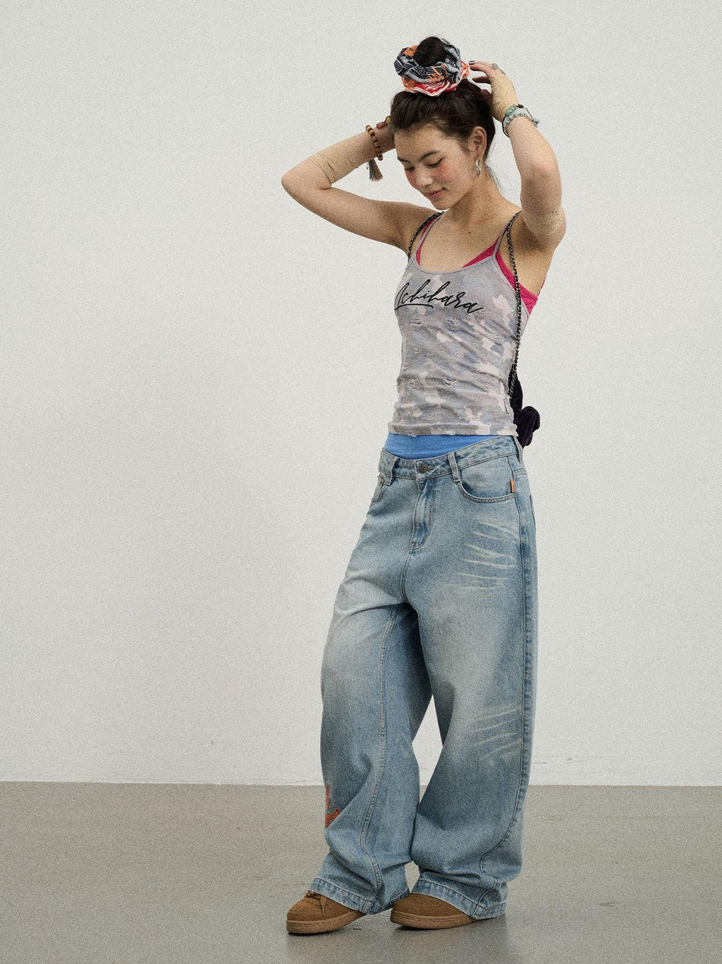 Achihara Blueberry Camo Letter Print Fitted Women'S Poly Cotton Camisoles