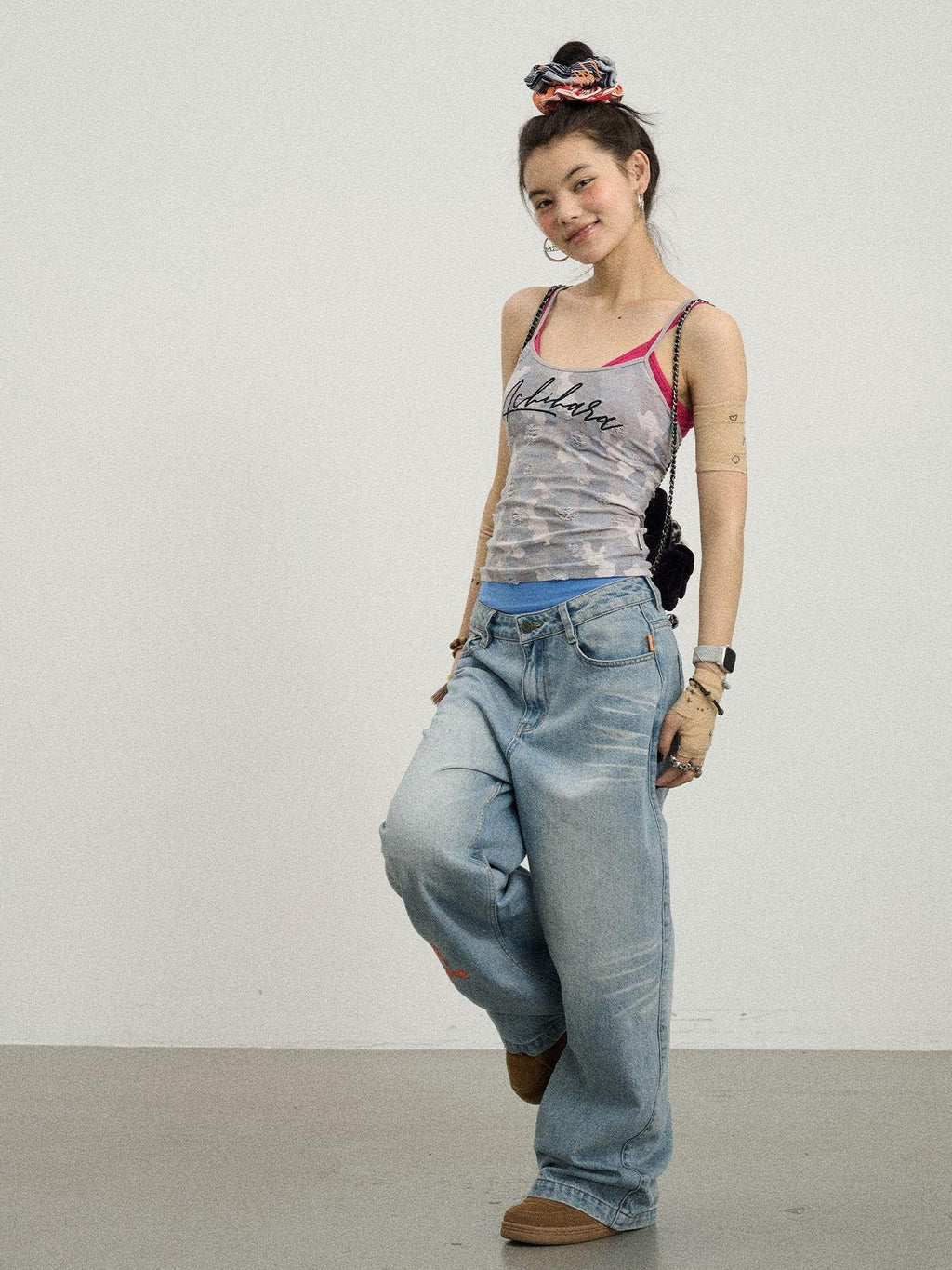 Achihara Blueberry Camo Letter Print Fitted Women'S Poly Cotton Camisoles