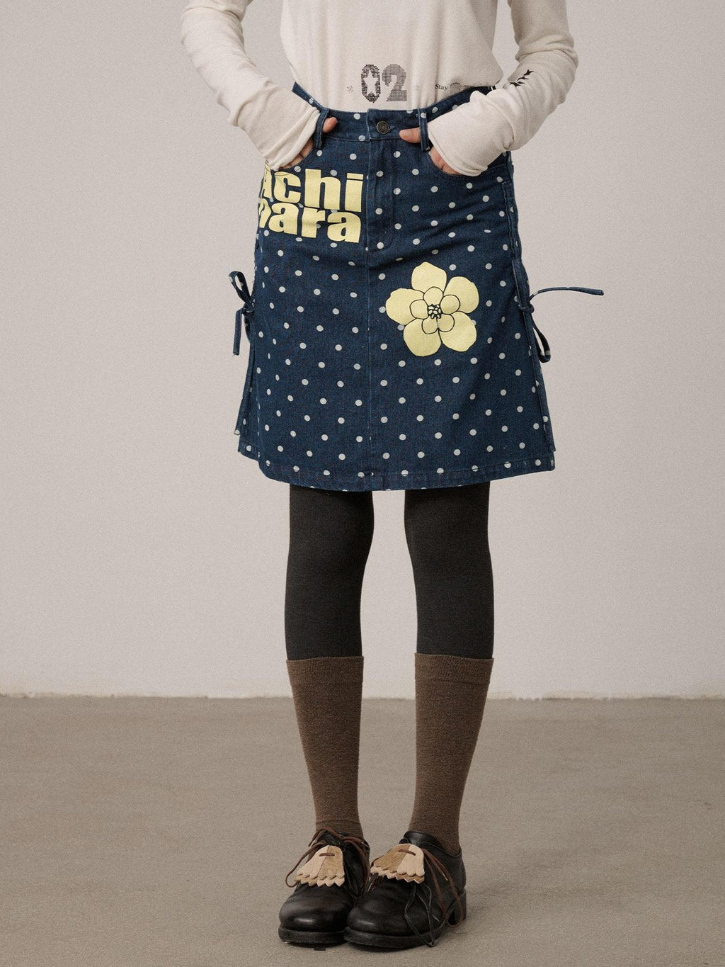 Achihara Blueberry Embroidered Polka Dot A Line Women'S Denim Mini Skirts