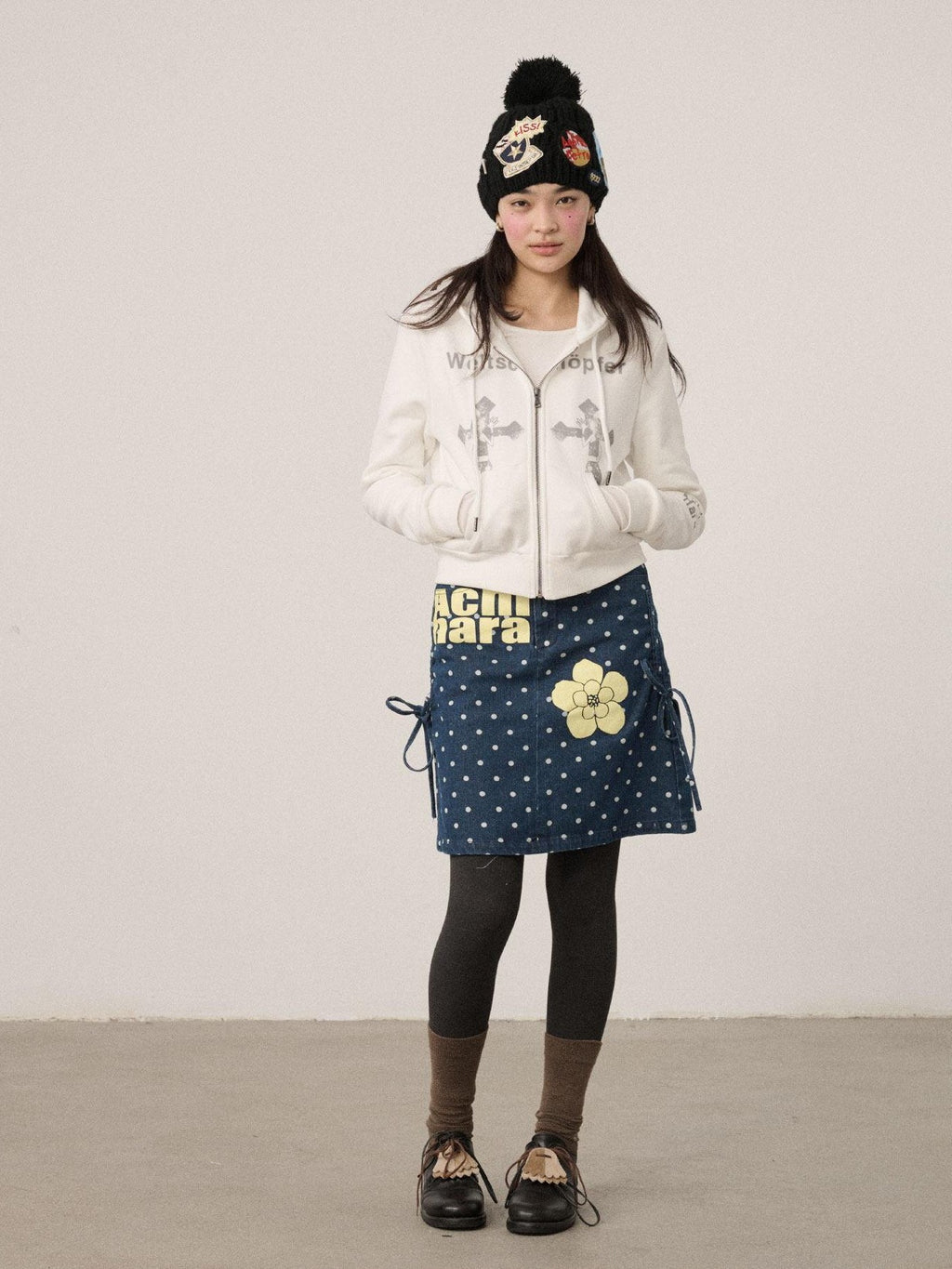 Achihara Blueberry Embroidered Polka Dot A Line Women'S Denim Mini Skirts