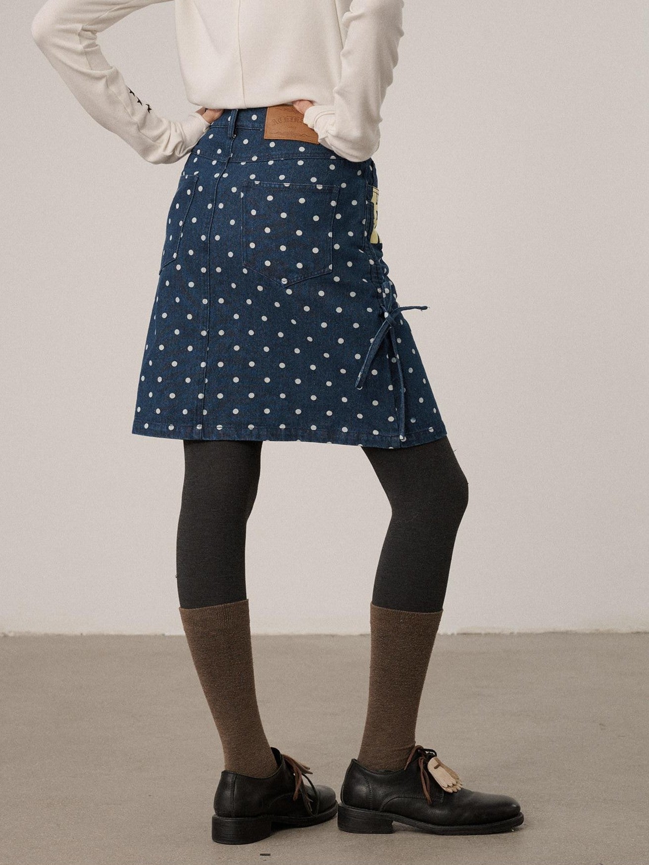 Achihara Blueberry Embroidered Polka Dot A Line Women'S Denim Mini Skirts