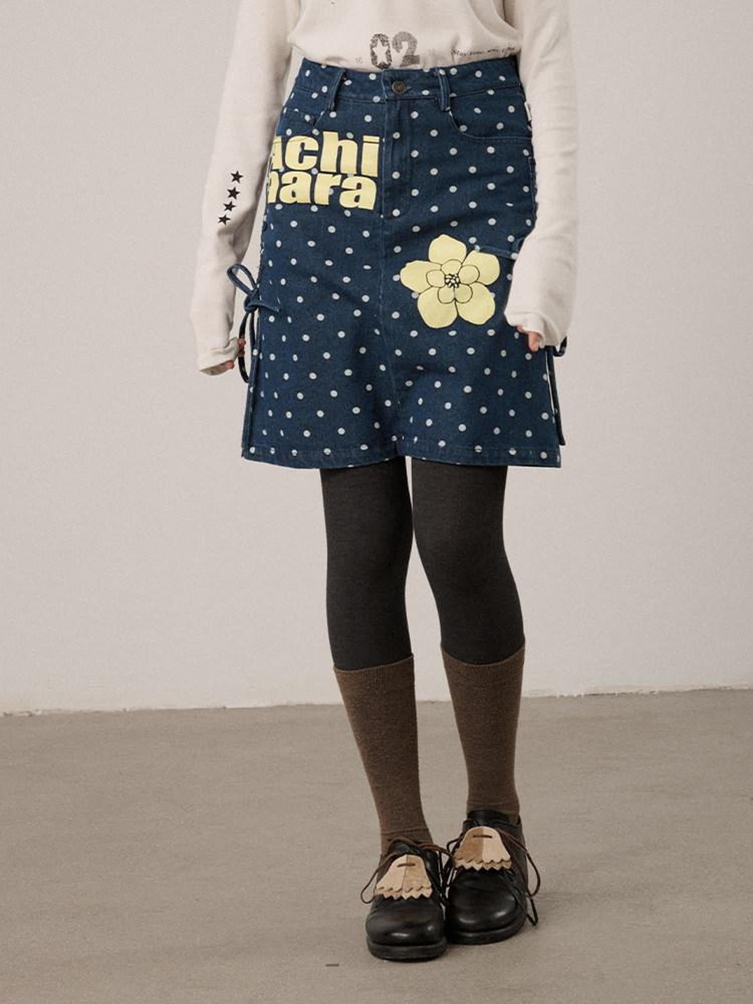 Achihara Blueberry Embroidered Polka Dot A Line Women'S Denim Mini Skirts