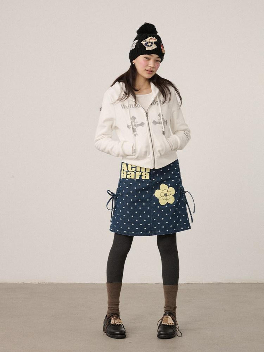 Achihara Blueberry Embroidered Polka Dot A Line Women'S Denim Mini Skirts