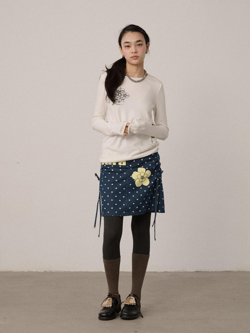 Achihara Blueberry Embroidered Polka Dot A Line Women'S Denim Mini Skirts