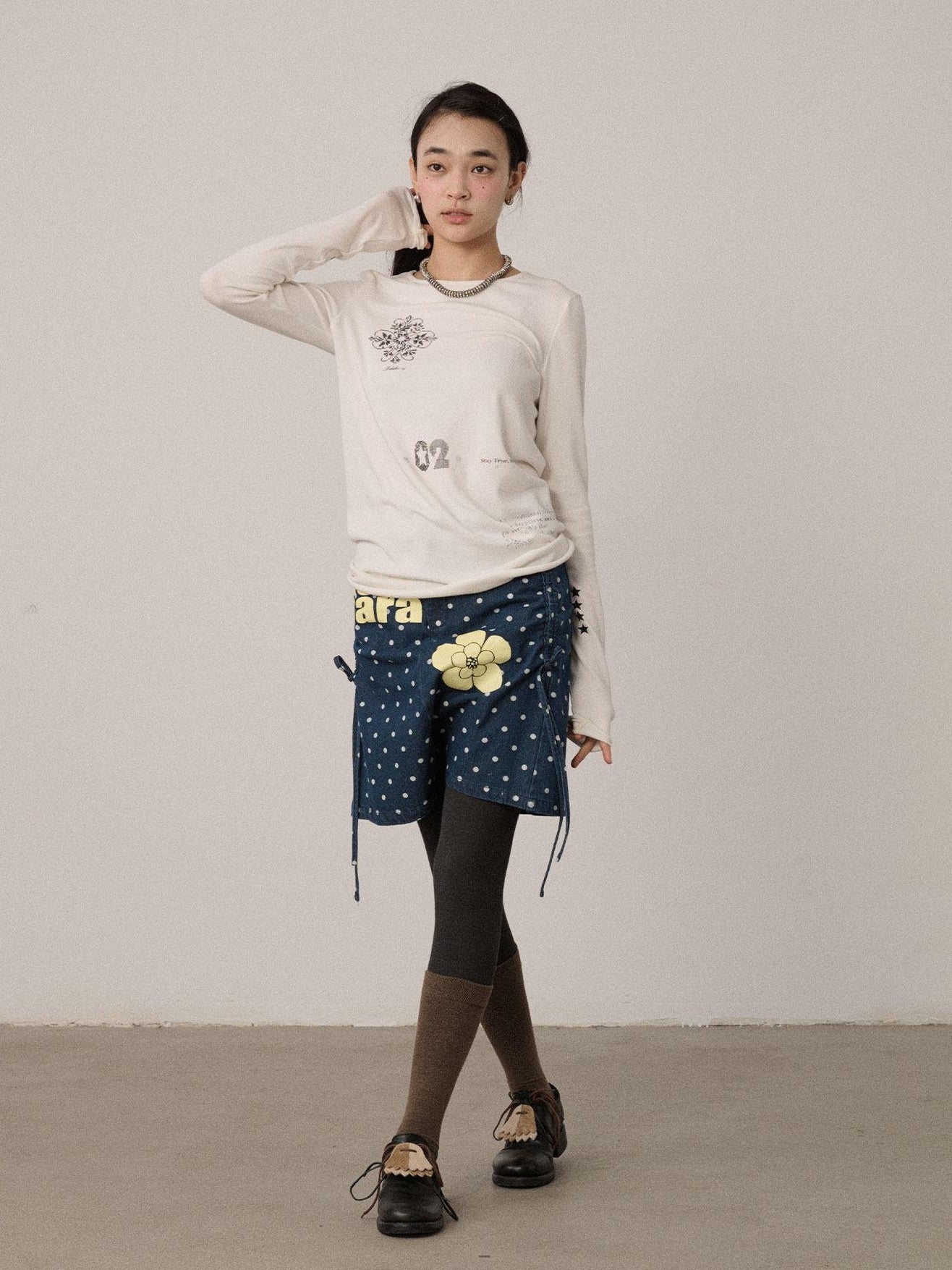 Achihara Blueberry Embroidered Polka Dot A Line Women'S Denim Mini Skirts