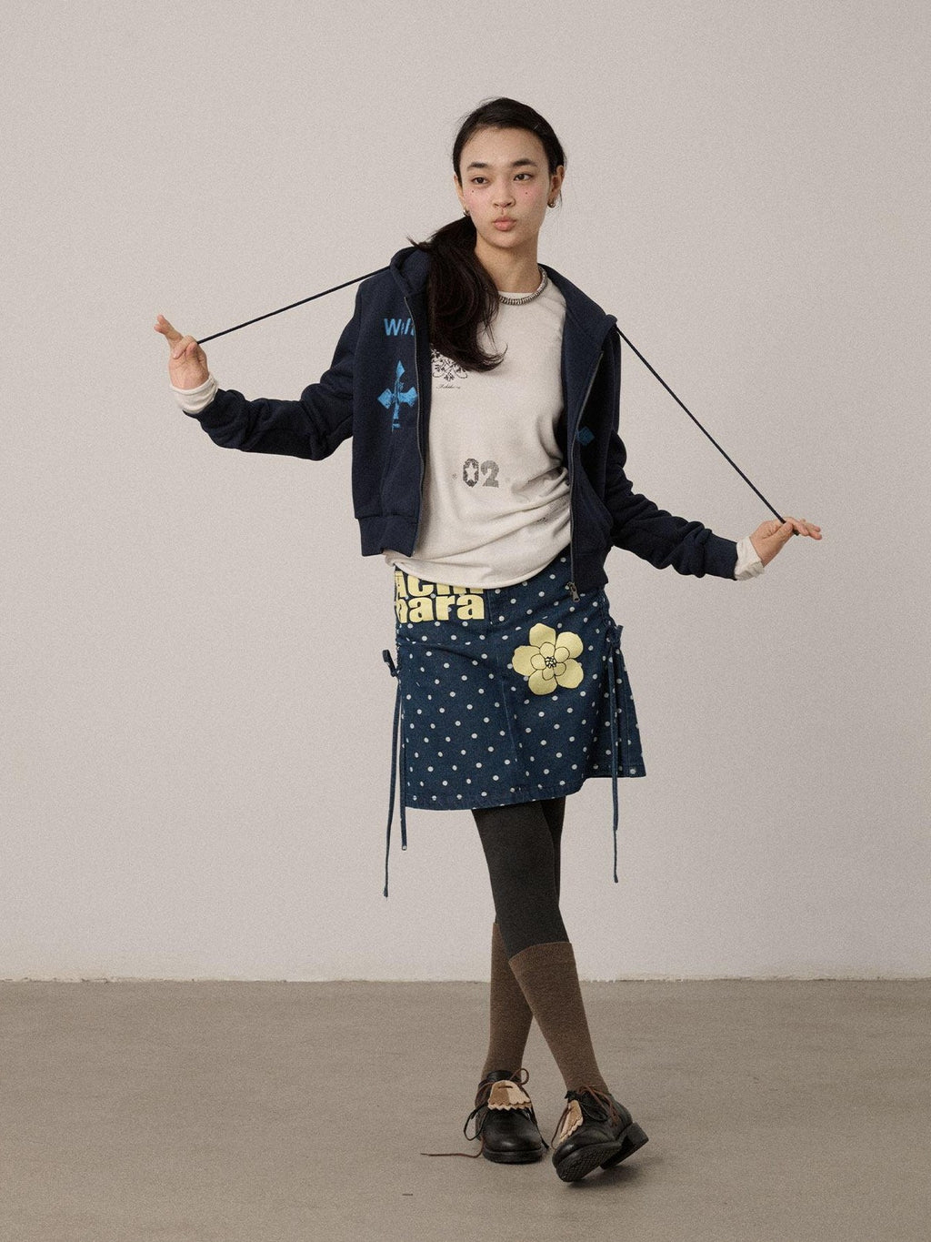 Achihara Blueberry Embroidered Polka Dot A Line Women'S Denim Mini Skirts