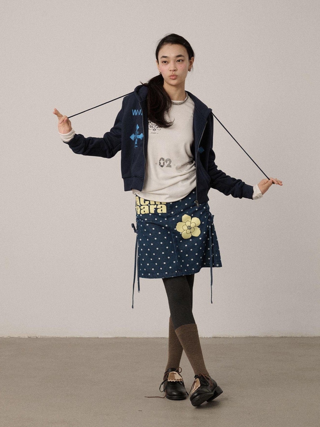 Achihara Blueberry Embroidered Polka Dot A Line Women'S Denim Mini Skirts