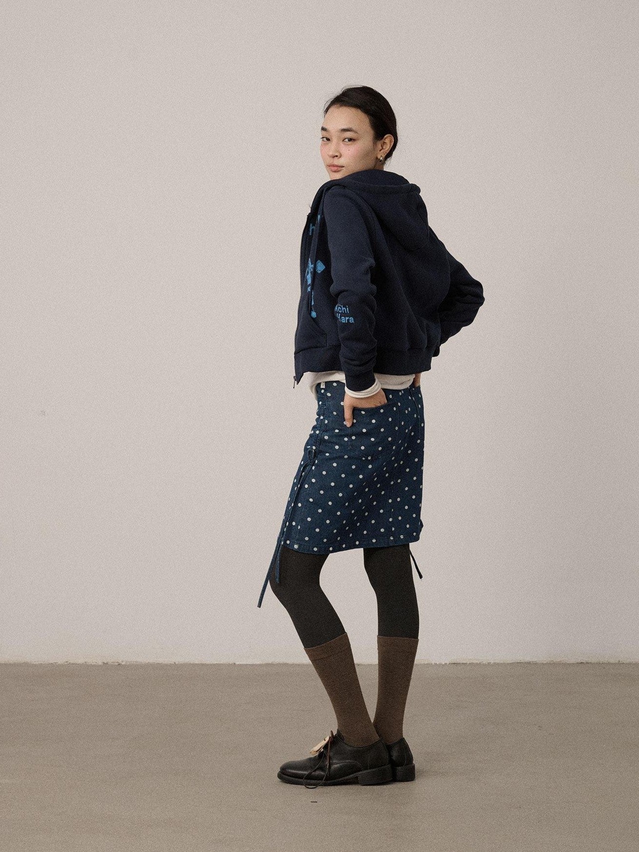 Achihara Blueberry Embroidered Polka Dot A Line Women'S Denim Mini Skirts