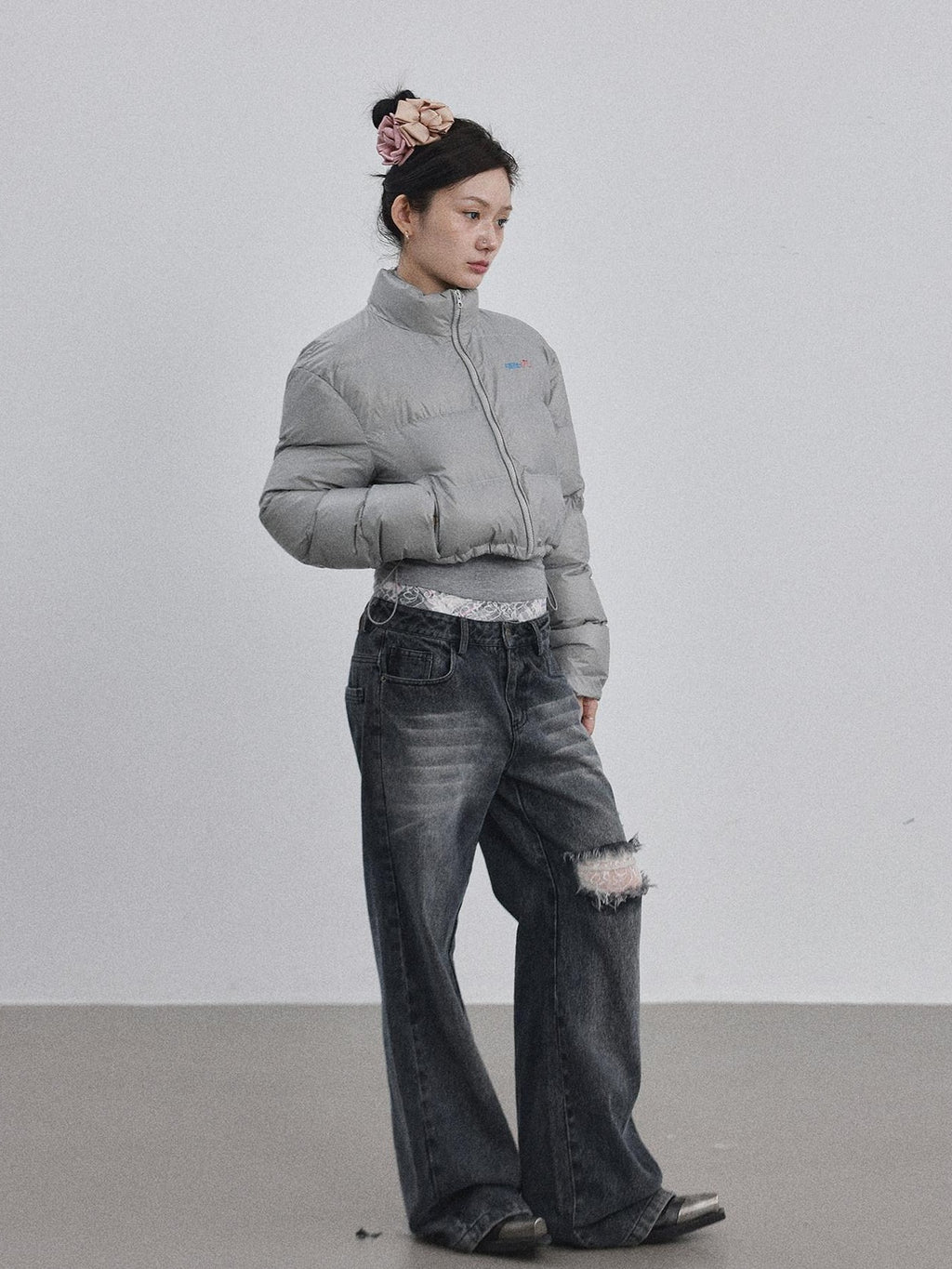 Achihara Bright Color Cropped Quilted Stand Collar Zipper Women'S Cotton Puffer Jackets