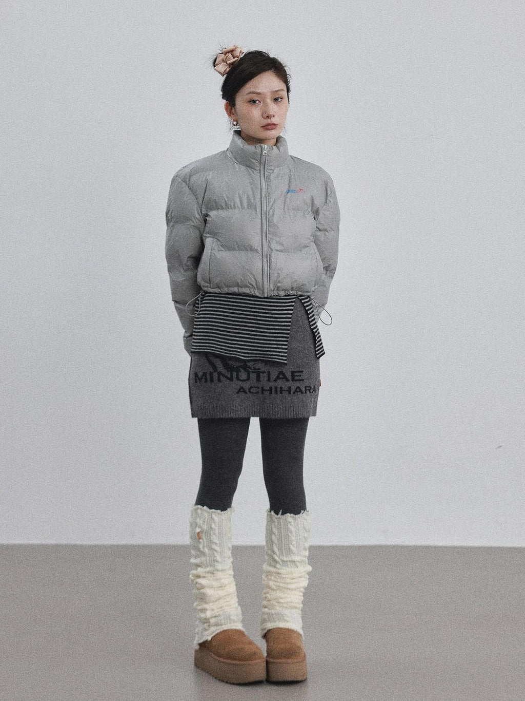 Achihara Bright Color Cropped Quilted Stand Collar Zipper Women'S Cotton Puffer Jackets