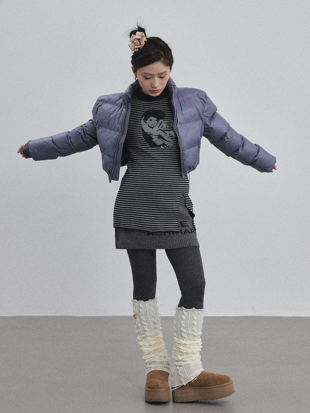 Achihara Bright Color Cropped Quilted Stand Collar Zipper Women'S Cotton Puffer Jackets