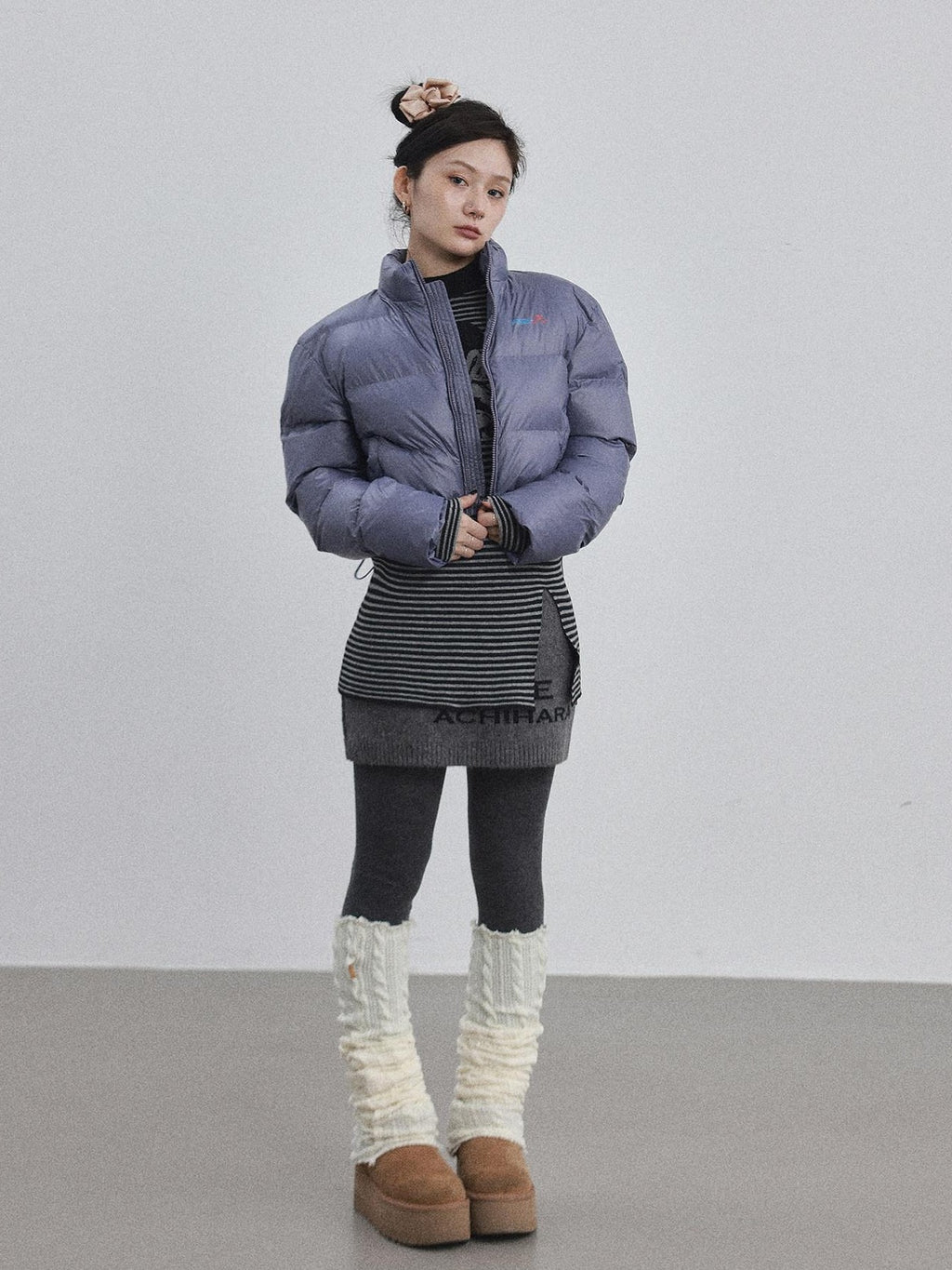 Achihara Bright Color Cropped Quilted Stand Collar Zipper Women'S Cotton Puffer Jackets