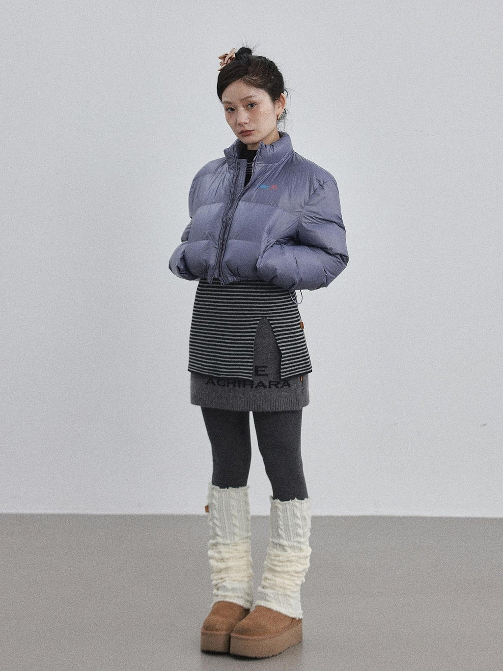Achihara Bright Color Cropped Quilted Stand Collar Zipper Women'S Cotton Puffer Jackets