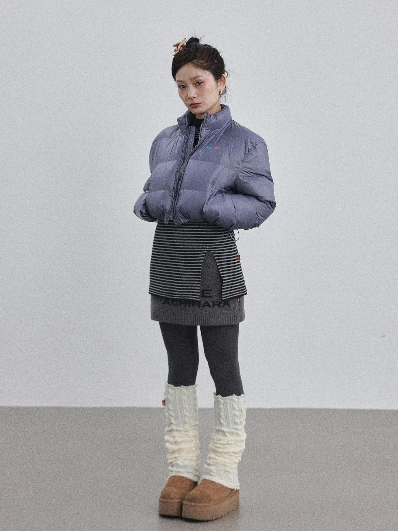 Achihara Bright Color Cropped Quilted Stand Collar Zipper Women'S Cotton Puffer Jackets