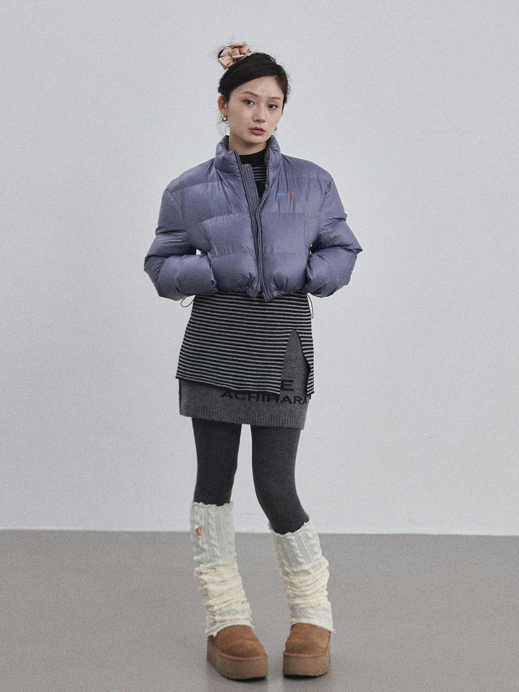 Achihara Bright Color Cropped Quilted Stand Collar Zipper Women'S Cotton Puffer Jackets