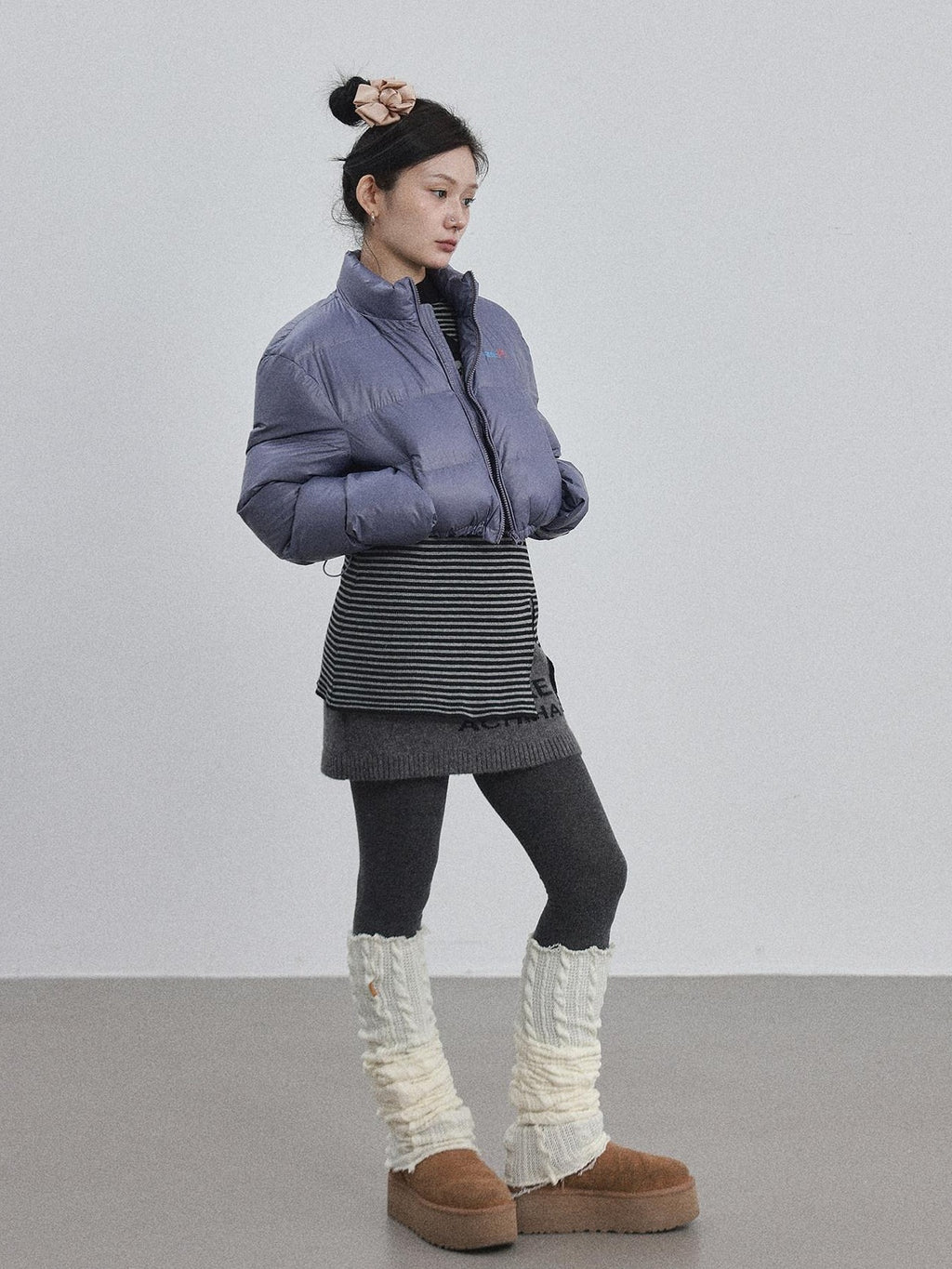 Achihara Bright Color Cropped Quilted Stand Collar Zipper Women'S Cotton Puffer Jackets