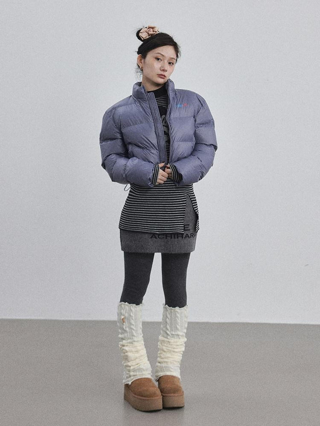 Achihara Bright Color Cropped Quilted Stand Collar Zipper Women'S Cotton Puffer Jackets
