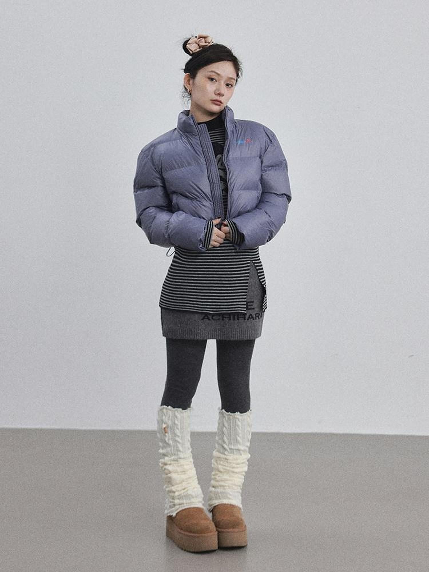 Achihara Bright Color Cropped Quilted Stand Collar Zipper Women'S Cotton Puffer Jackets
