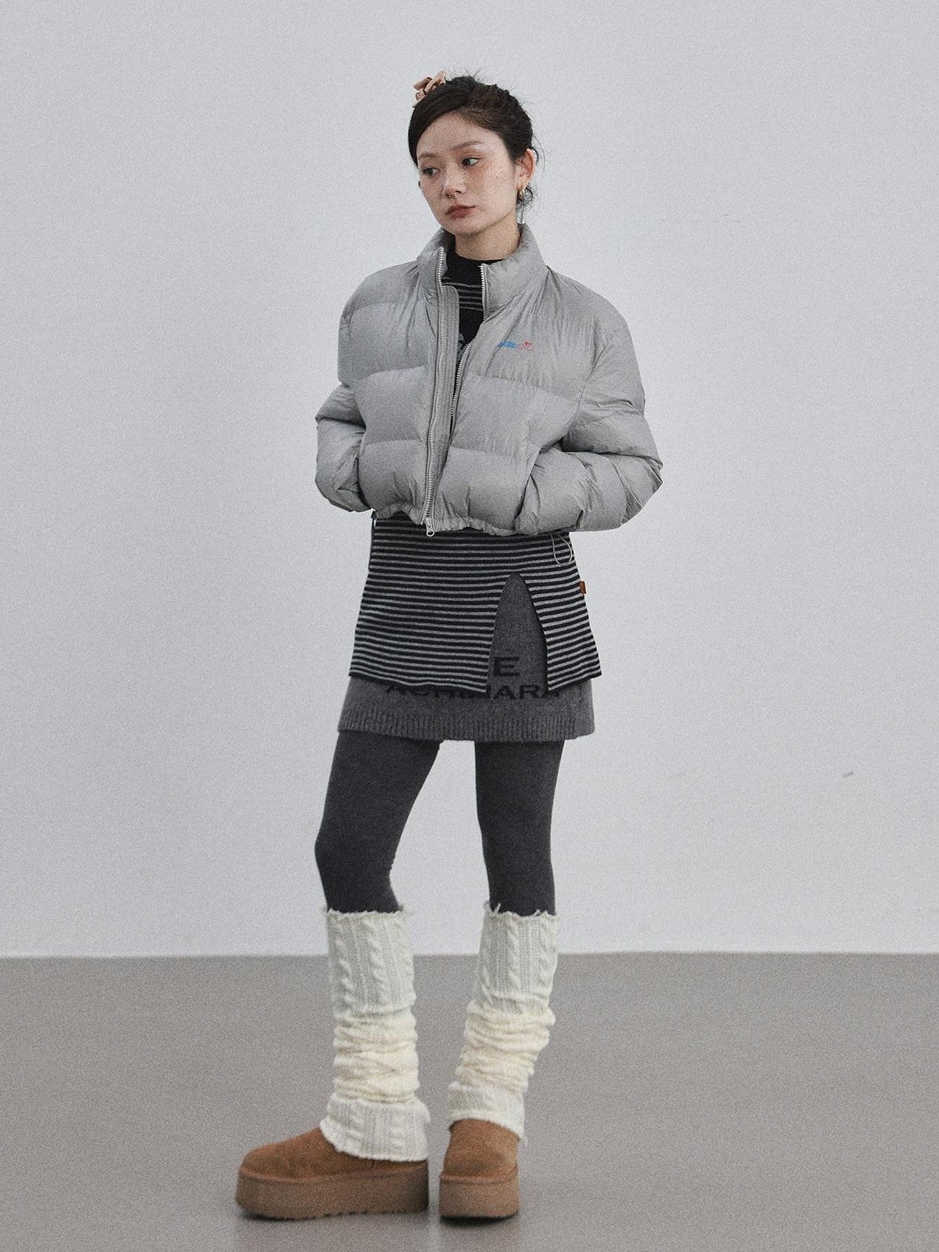 Achihara Bright Color Cropped Quilted Stand Collar Zipper Women'S Cotton Puffer Jackets