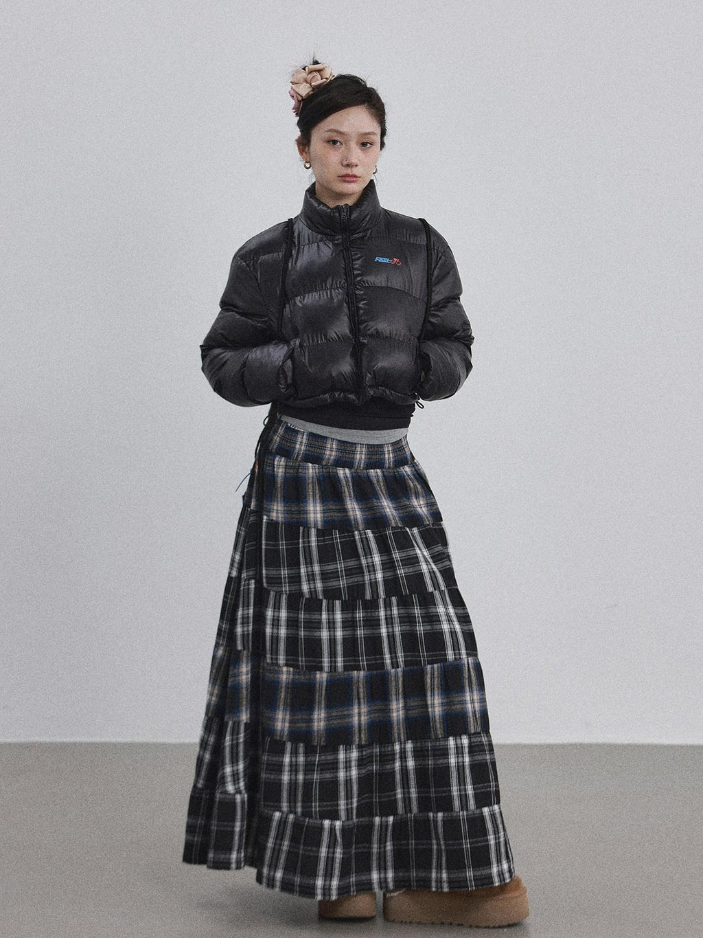 Achihara Bright Color Cropped Quilted Stand Collar Zipper Women'S Cotton Puffer Jackets