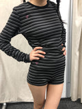 Achihara Brownie Black Striped Anti Exposure Loose Women'S Sweat Shorts