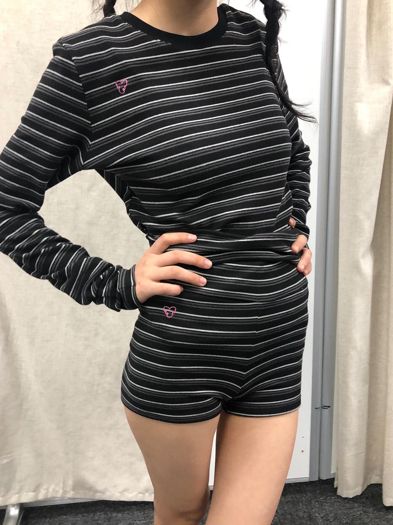 Achihara Brownie Black Striped Anti Exposure Loose Women'S Sweat Shorts