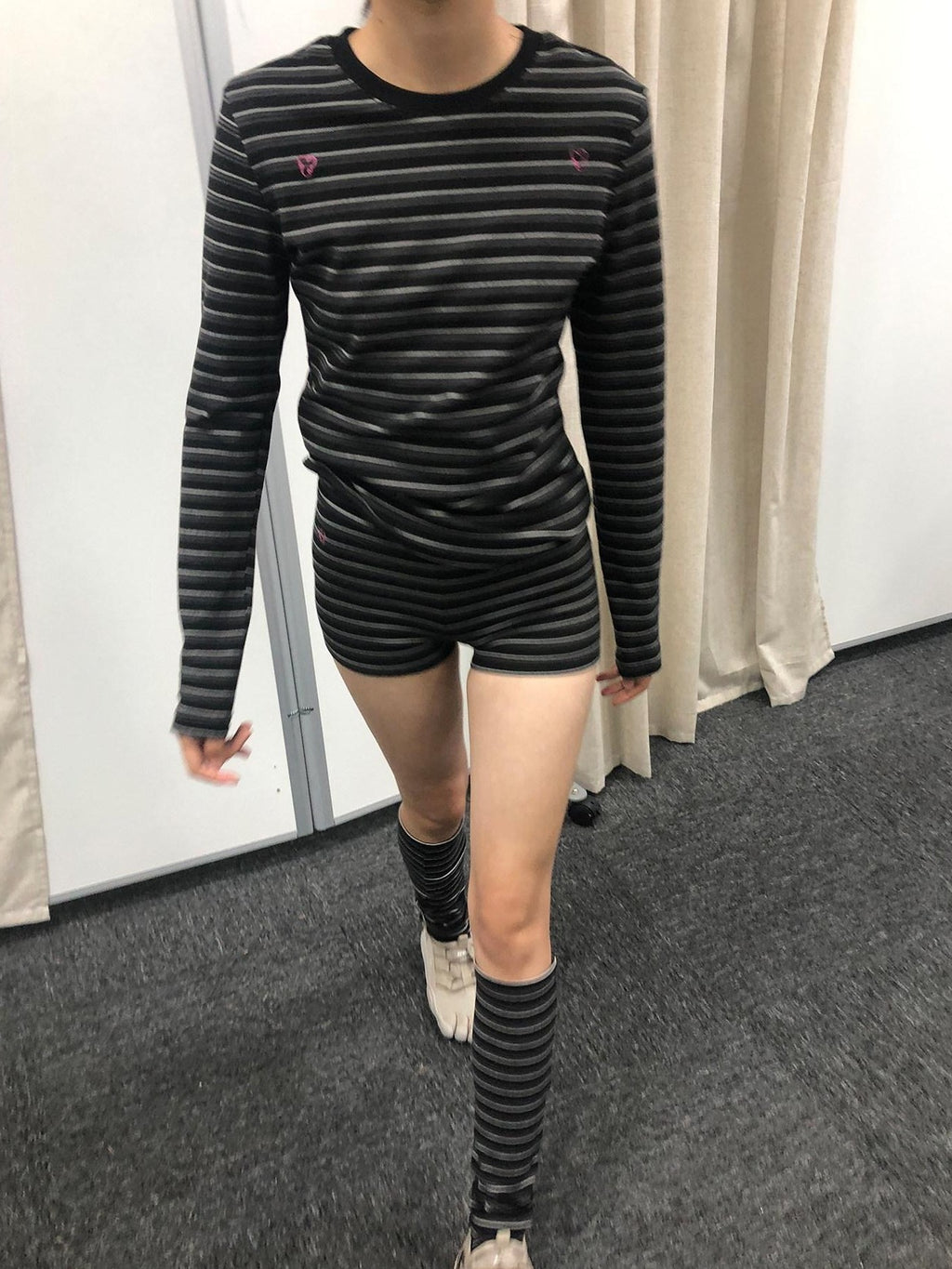 Achihara Brownie Black Striped Anti Exposure Loose Women'S Sweat Shorts