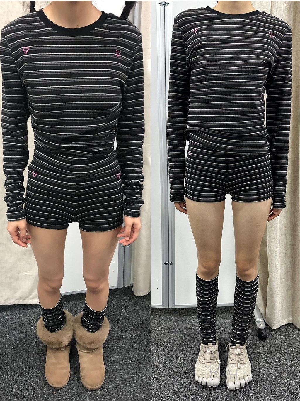 Achihara Brownie Black Striped Anti Exposure Loose Women'S Sweat Shorts