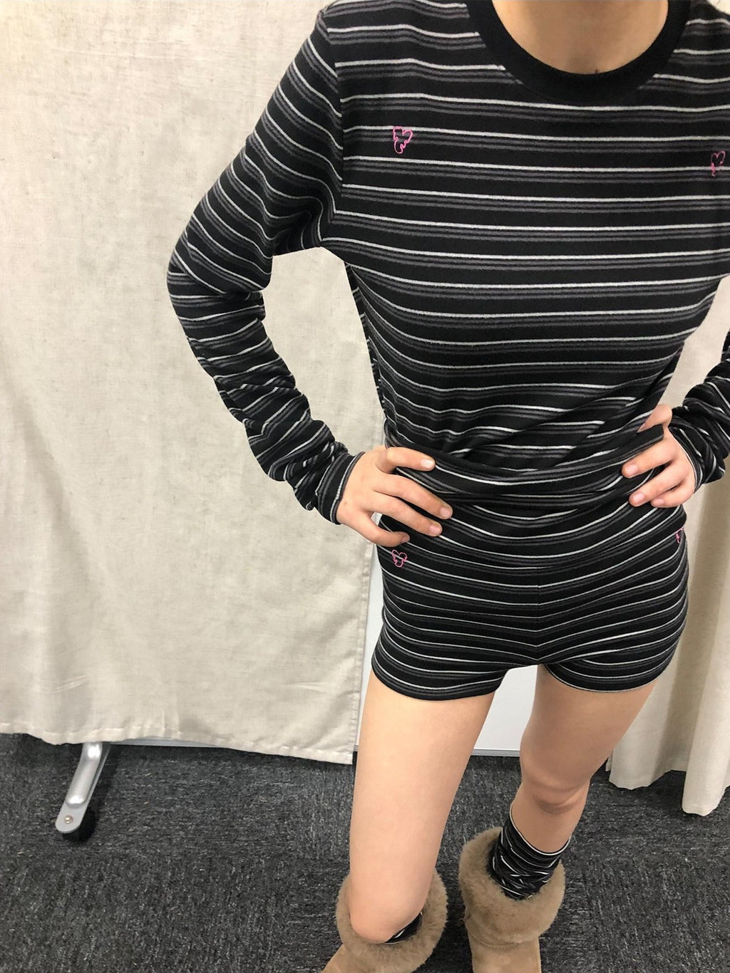 Achihara Brownie Black Striped Anti Exposure Loose Women'S Sweat Shorts