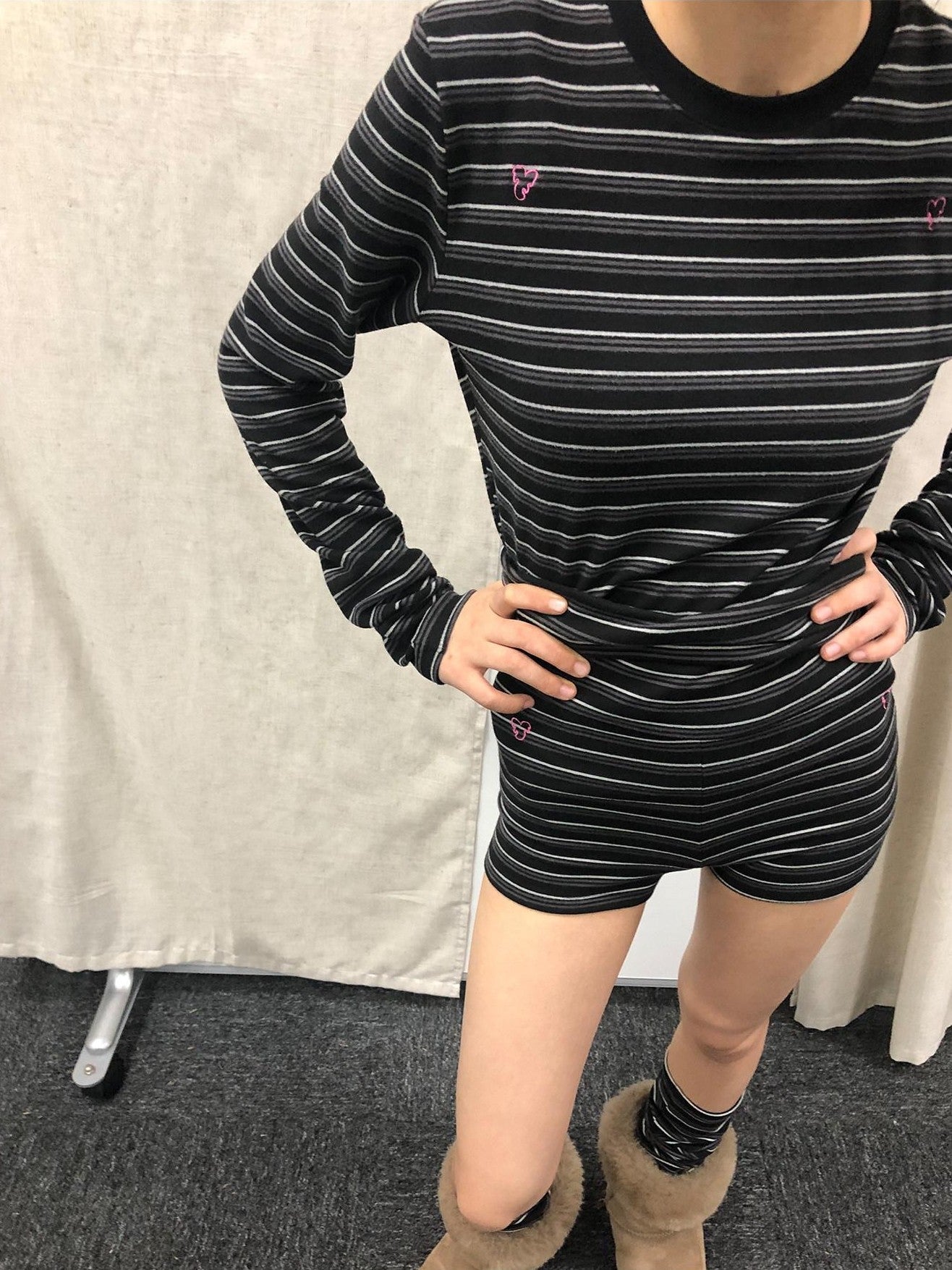 Achihara Brownie Black Striped Anti Exposure Loose Women'S Sweat Shorts