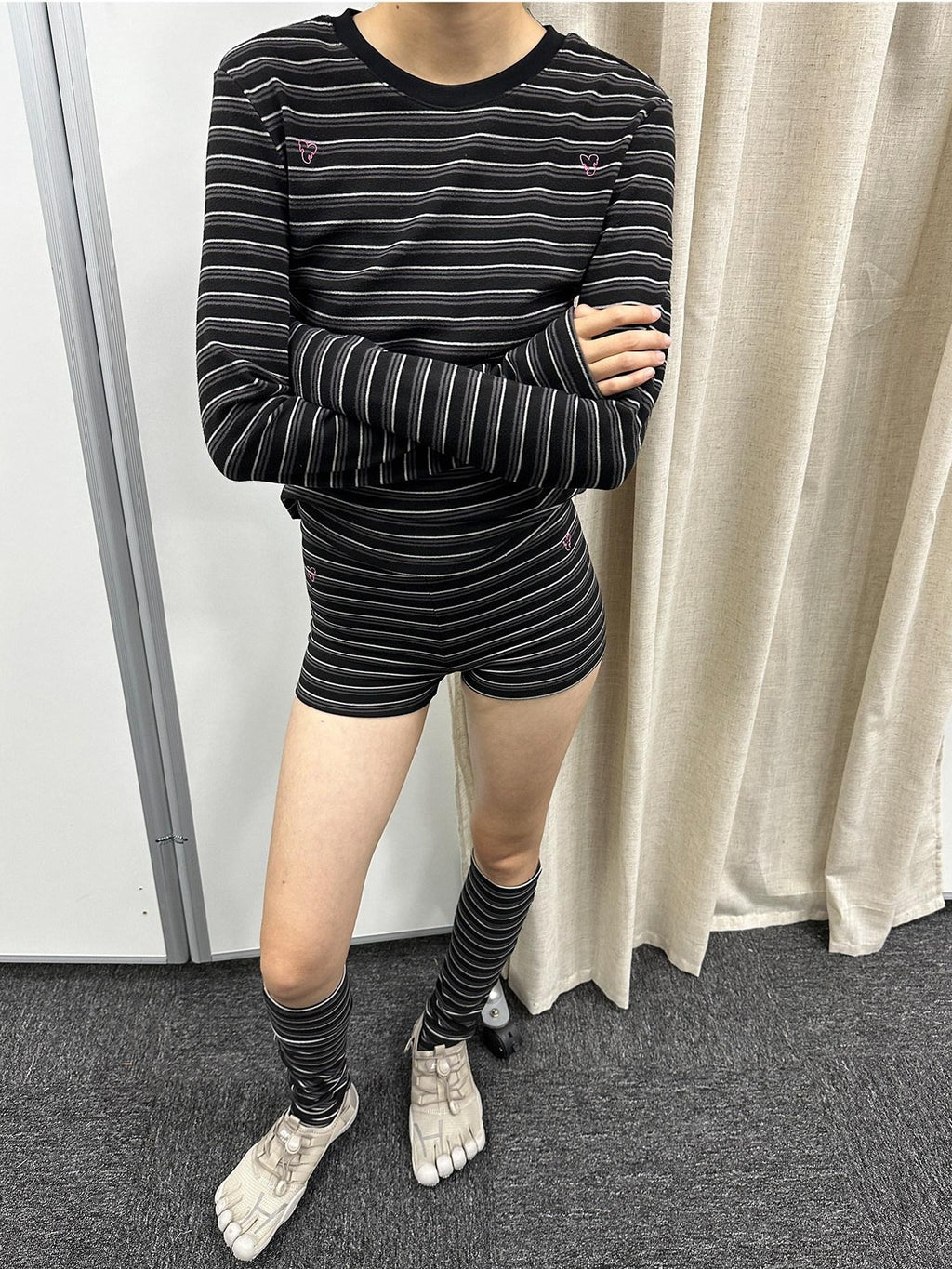 Achihara Brownie Black Striped Anti Exposure Loose Women'S Sweat Shorts