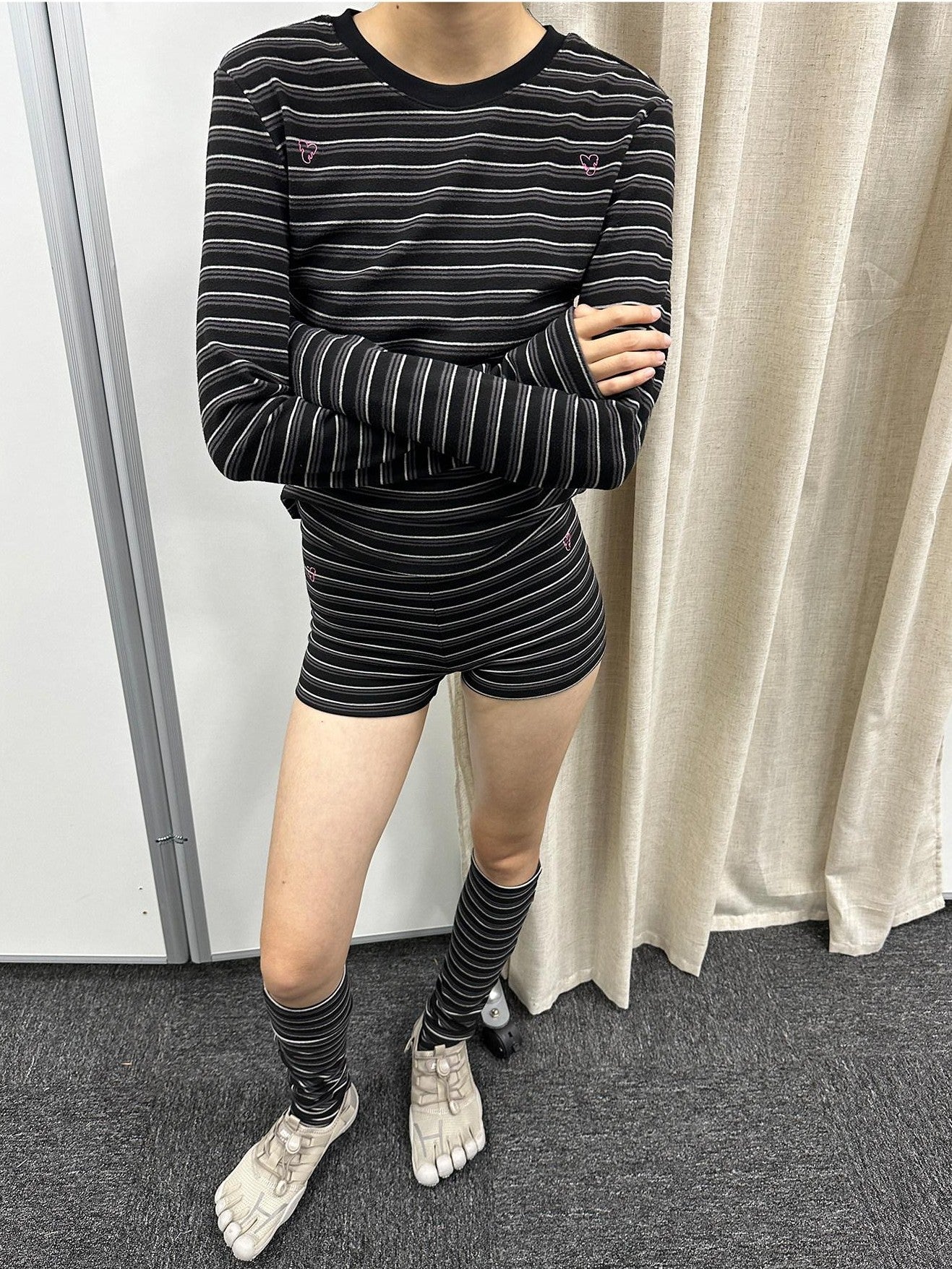 Achihara Brownie Black Striped Anti Exposure Loose Women'S Sweat Shorts