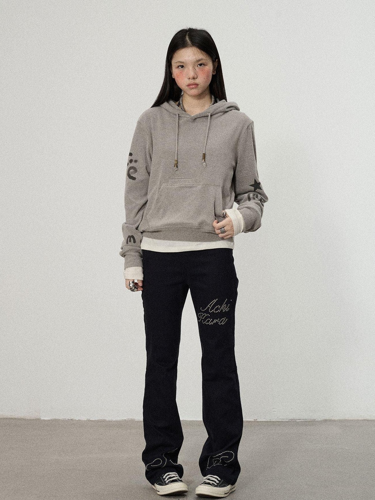 Achihara Brushed Hooded Scaredy Cat Print Women'S Polyester Blend Hoodies