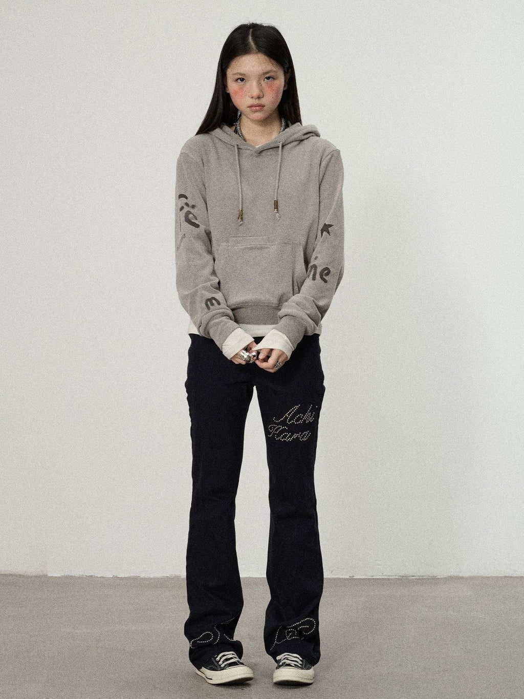 Achihara Brushed Hooded Scaredy Cat Print Women'S Polyester Blend Hoodies