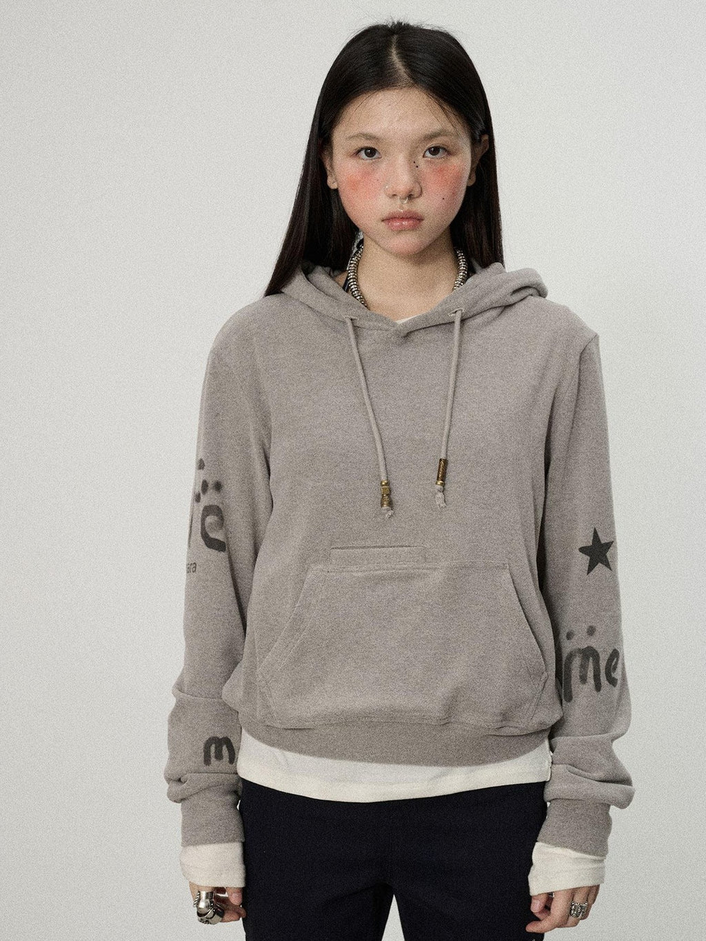 Achihara Brushed Hooded Scaredy Cat Print Women'S Polyester Blend Hoodies