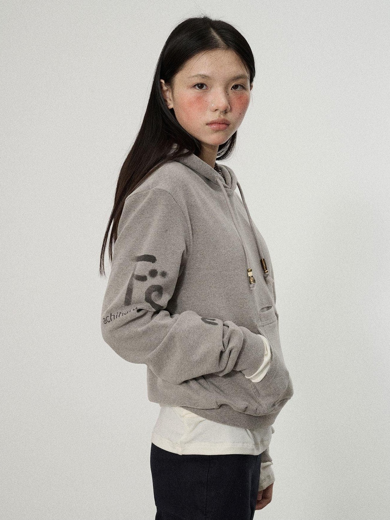 Achihara Brushed Hooded Scaredy Cat Print Women'S Polyester Blend Hoodies