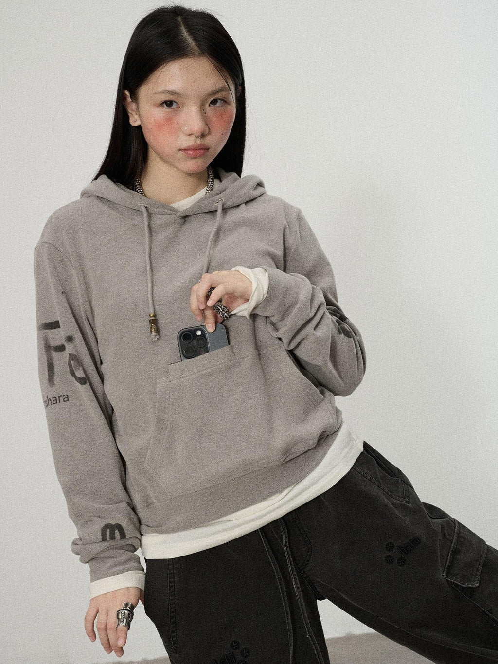 Achihara Brushed Hooded Scaredy Cat Print Women'S Polyester Blend Hoodies
