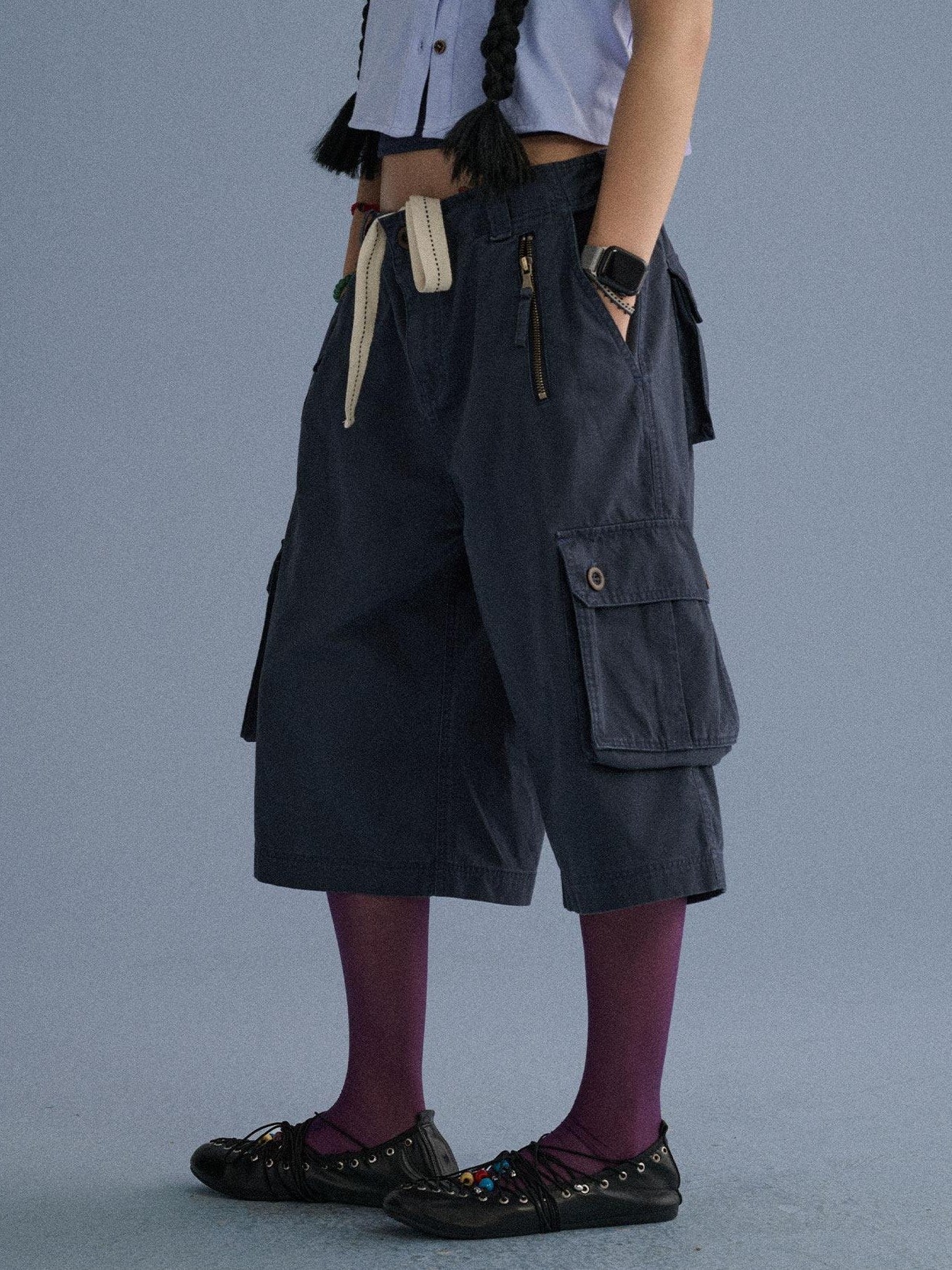 Achihara Casual Commuter Wide Leg Cargo Pocket Women'S Cotton Capri Pants
