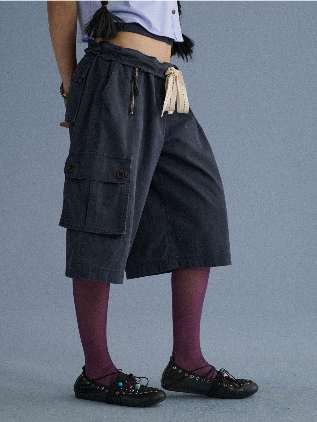 Achihara Casual Commuter Wide Leg Cargo Pocket Women'S Cotton Capri Pants