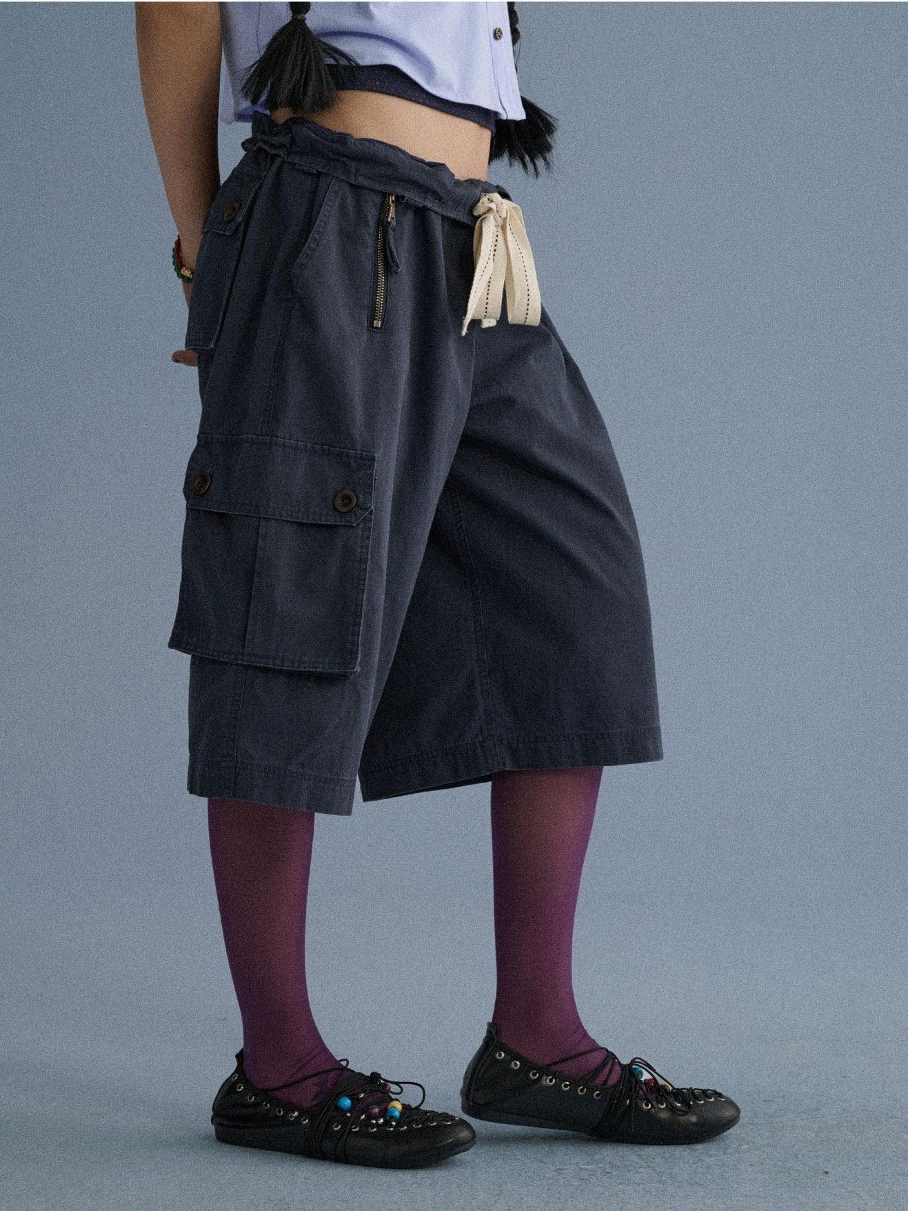 Achihara Casual Commuter Wide Leg Cargo Pocket Women'S Cotton Capri Pants