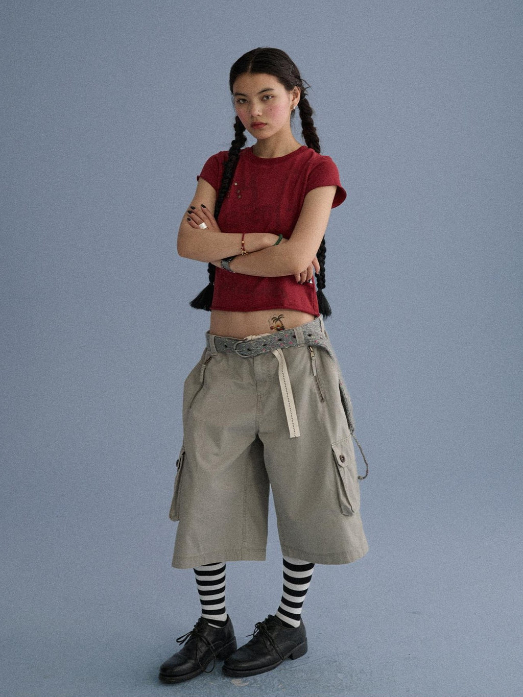 Achihara Casual Commuter Wide Leg Cargo Pocket Women'S Cotton Capri Pants
