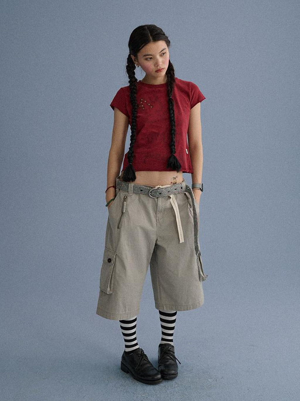 Achihara Casual Commuter Wide Leg Cargo Pocket Women'S Cotton Capri Pants